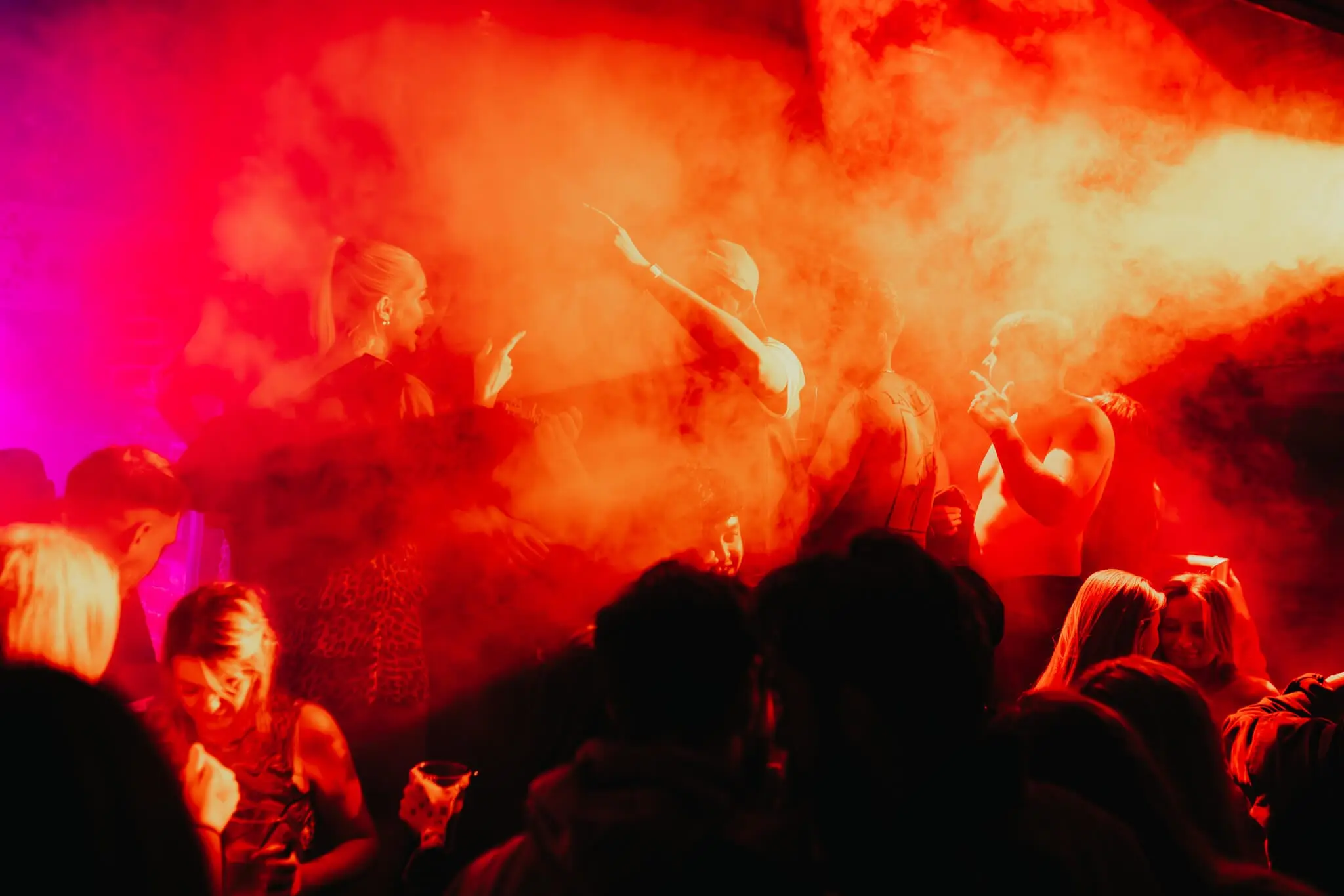 Red lights over the crowd
